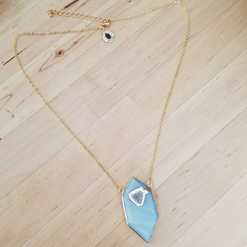 Amazonite Shard and Druzy 14K Gold Necklace - Picture 6 of 7